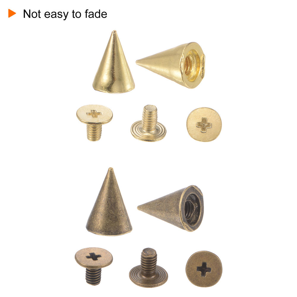 Unique Bargains 50 Sets Cone Spikes 10mm 4 Colors Alloy with 2pcs Install Tools & Storage Box