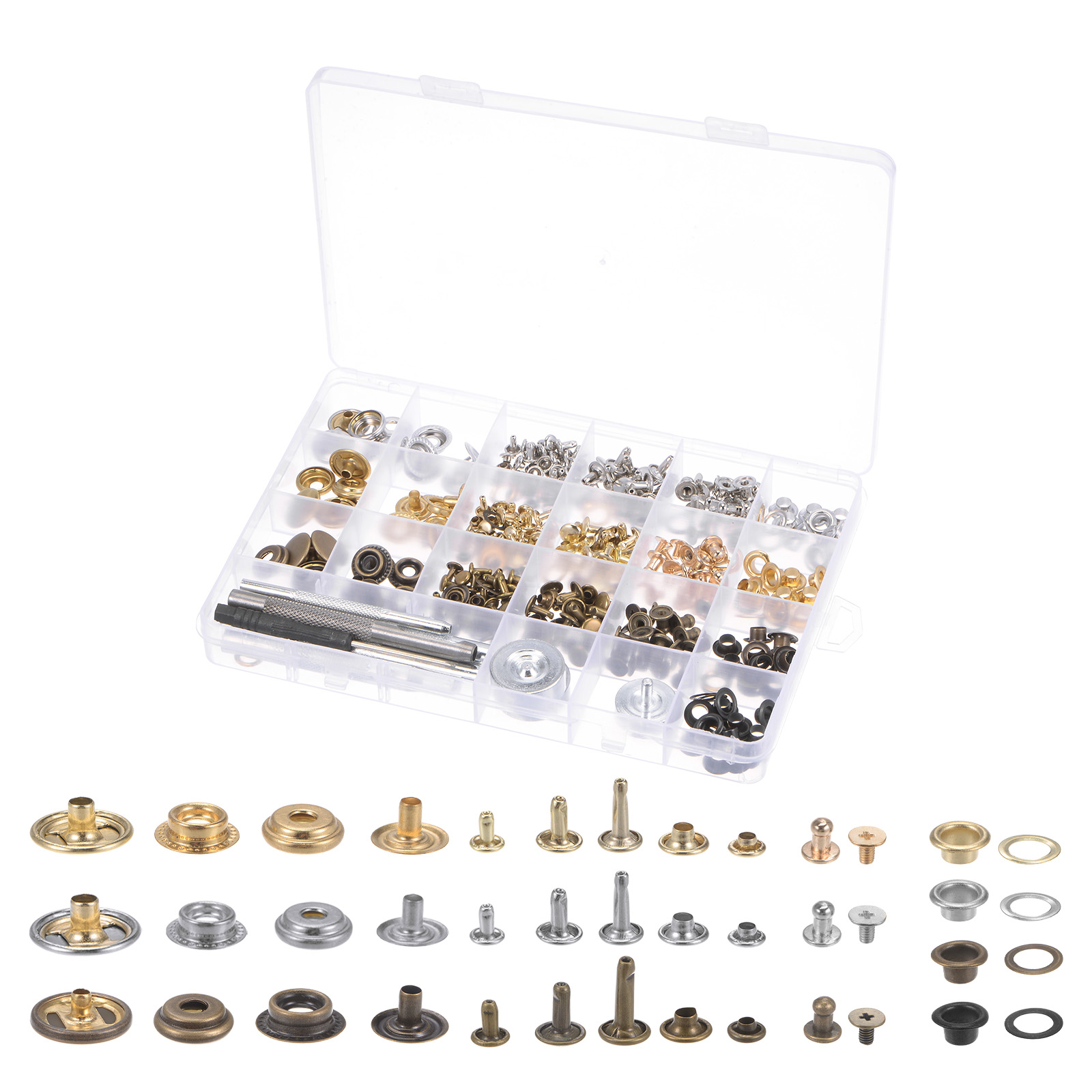 Unique Bargains Snap Fasteners Kit & Leather Rivets &  Grommets Eyelets with 9 Setter Tools