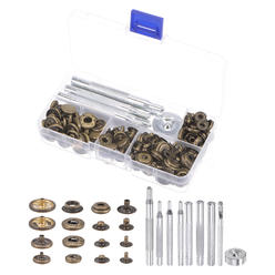 Unique Bargains 40 Sets Snap Fasteners Kit 4 Type Copper with 9 Setter Tools & Box, Bronze