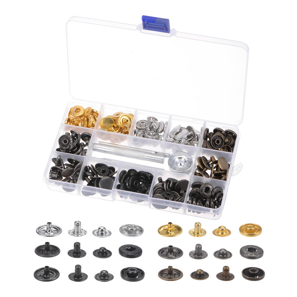 Unique Bargains 2 Boxes 60 Sets/Box Snap Fasteners Kit 15mm with 4 Setter Tools