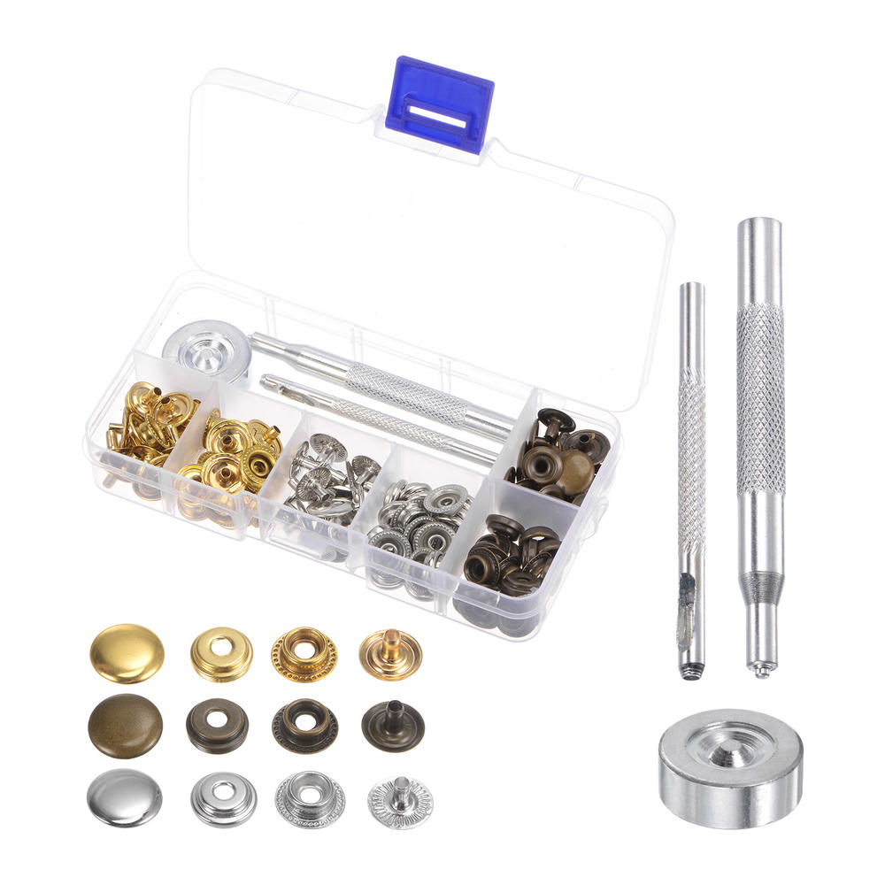 Unique Bargains 2 Boxes 30 Sets/Box Snap Fasteners Kit with 3 Setter Tools & Storage Box