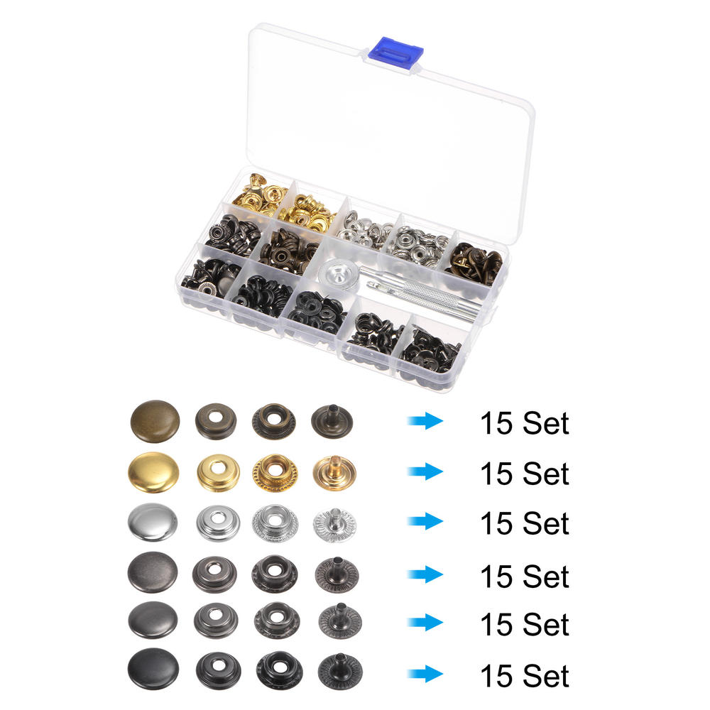 Unique Bargains 90 Sets Snap Fasteners Kit with 3 Setter Tools & Storage Box for Clothing