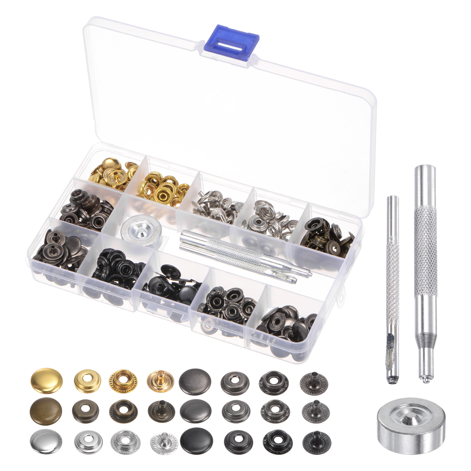 Unique Bargains 2 Boxes 60 Sets/Box Snap Fasteners Kit with 3 Setter Tools & Storage Box