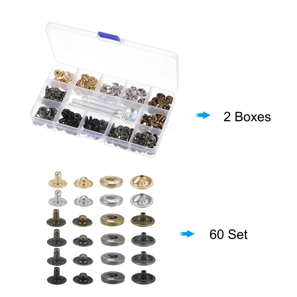 Unique Bargains 2 Boxes 60 Sets/Box Snap Fasteners Kit 12.5mm with 4 Setter Tools