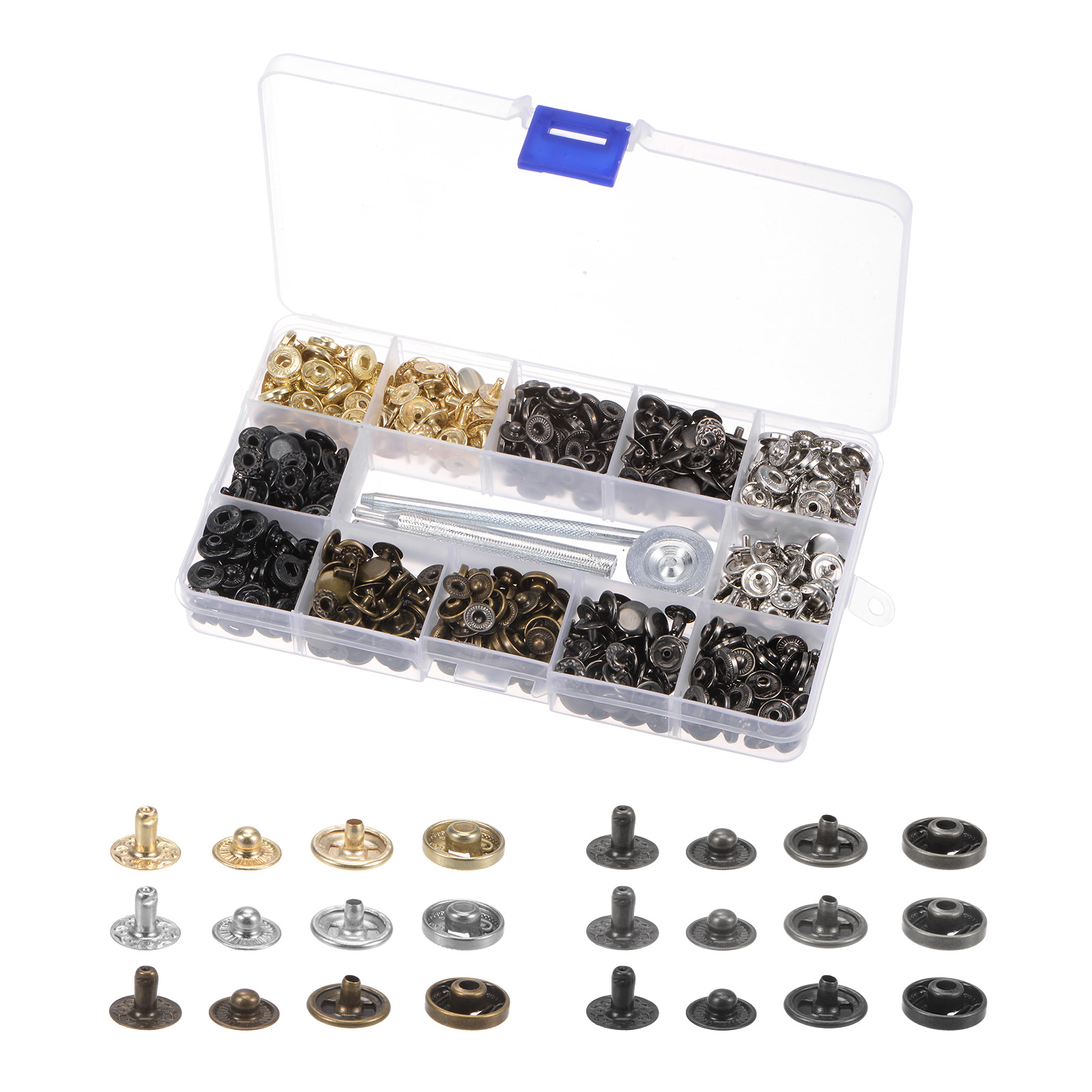 Unique Bargains 180 Sets Snap Fasteners Kit 6 Colors with 4 Setter Tools & Box for Clothing
