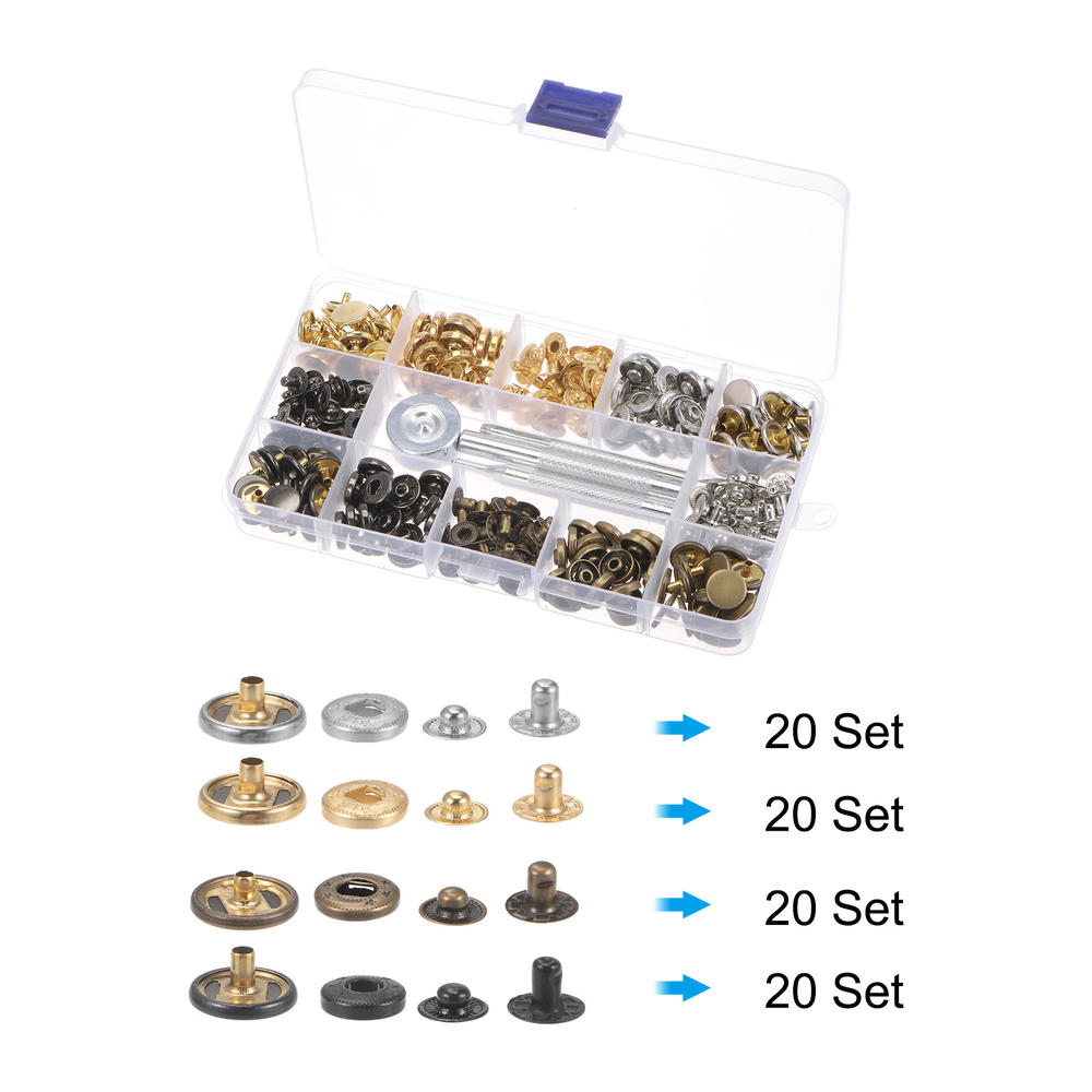Unique Bargains 80 Sets Snap Fasteners Kit Copper with Setter Tools & Storage Box for Clothing