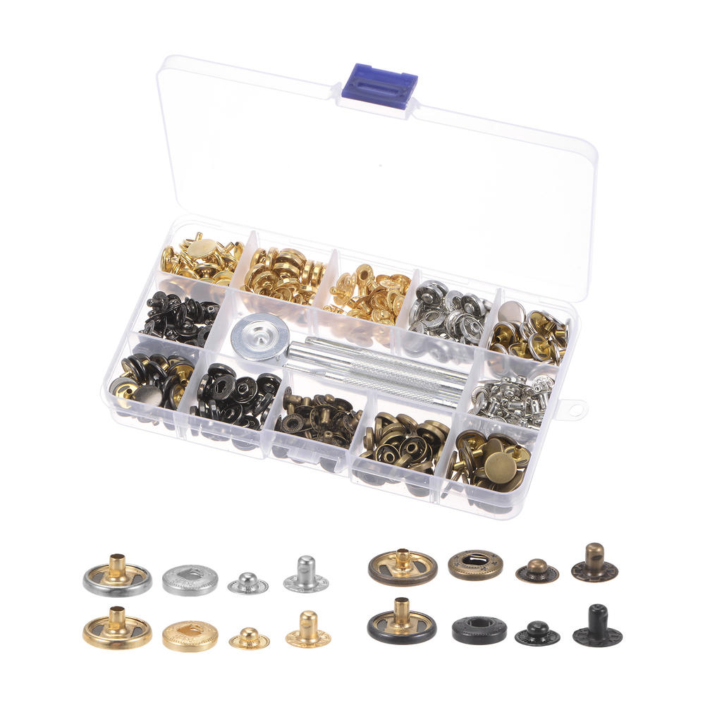 Unique Bargains 80 Sets Snap Fasteners Kit Copper with Setter Tools & Storage Box for Clothing