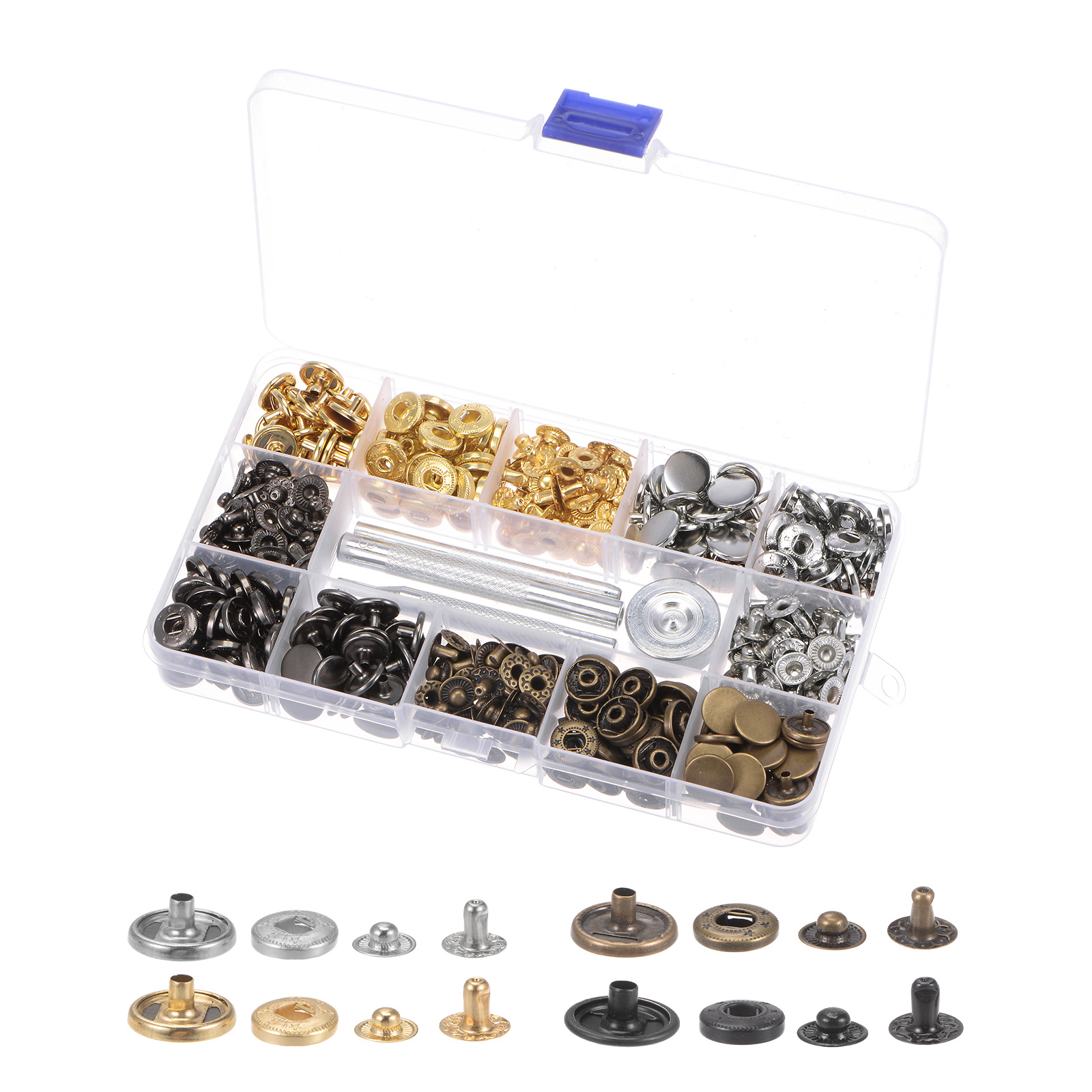 Unique Bargains 120 Sets Snap Fasteners Kit Copper with Setter Tools & Storage Box for Clothing