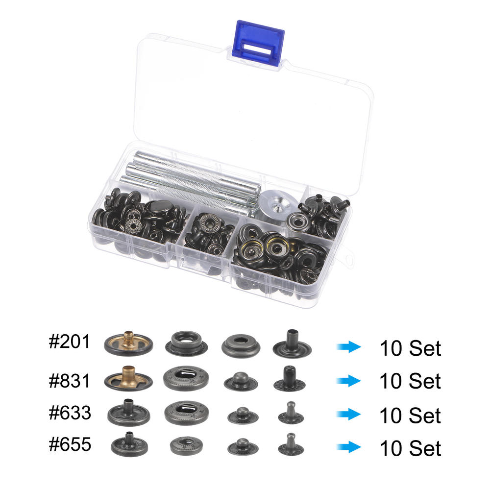 Unique Bargains 40 Sets Snap Fasteners Kit 4 Type Copper with 9 Setter Tools & Box, Dark Bronze