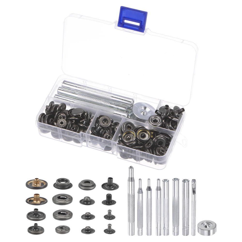 Unique Bargains 40 Sets Snap Fasteners Kit 4 Type Copper with 9 Setter Tools & Box, Dark Bronze