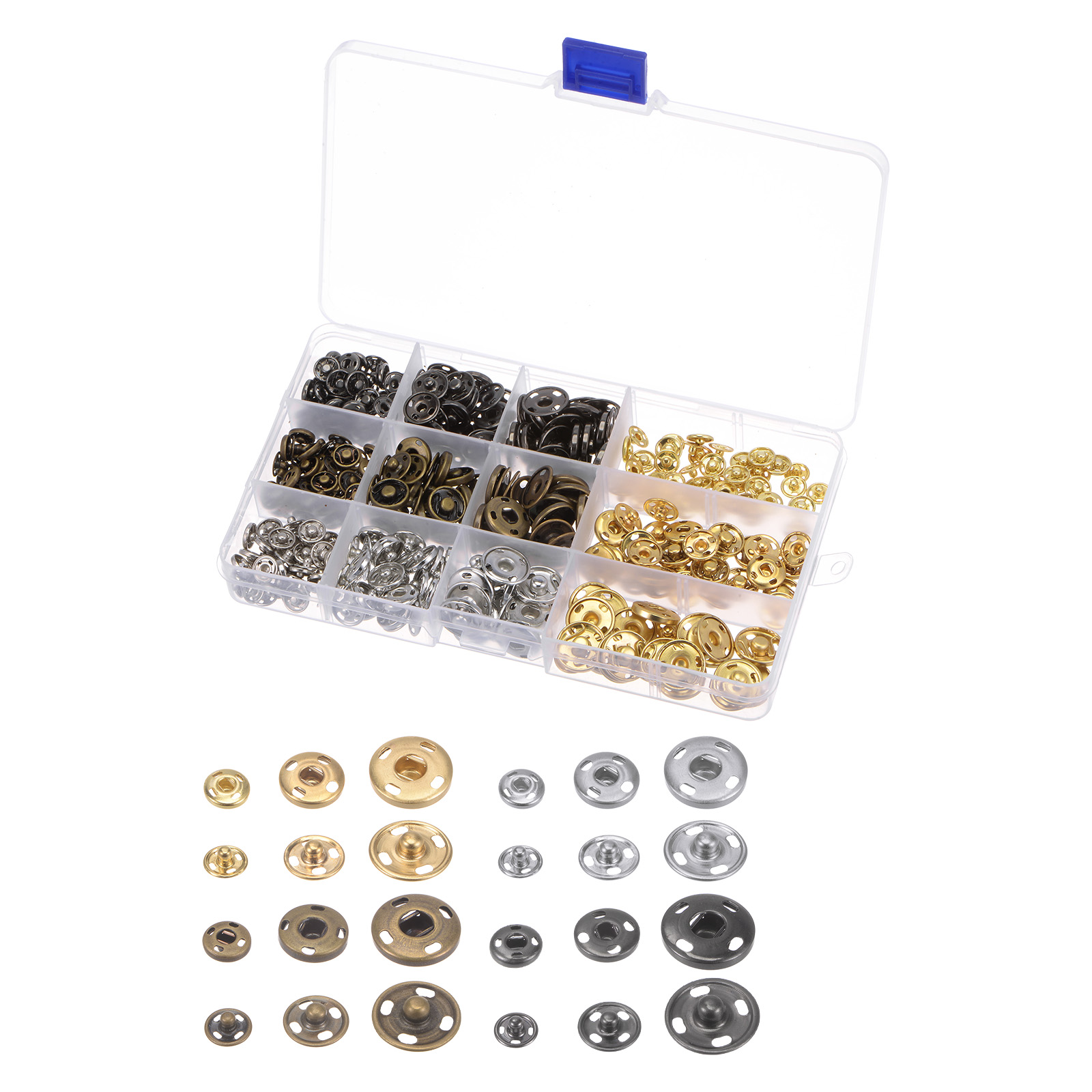 Unique Bargains 180 Sets Sew-on Snap Buttons 9mm 12mm 15mm Snap Fasteners for Sewing