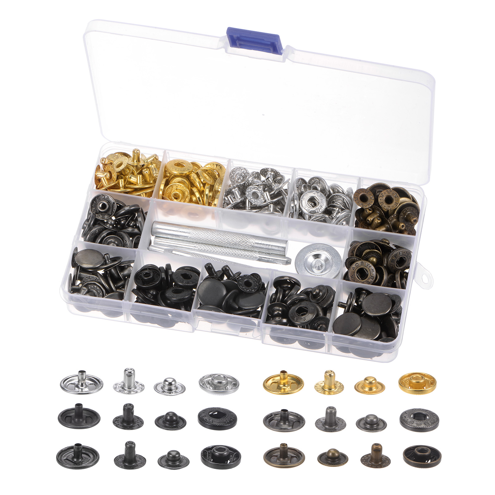 Unique Bargains 90 Sets Snap Fasteners Kit 15mm with 3 Setter Tools & Storage Box for Clothing