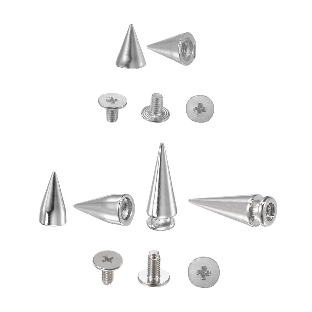 Unique Bargains 100 Sets Cone Spikes 3 Sizes Silver Tone with Screwdriver & Storage Box