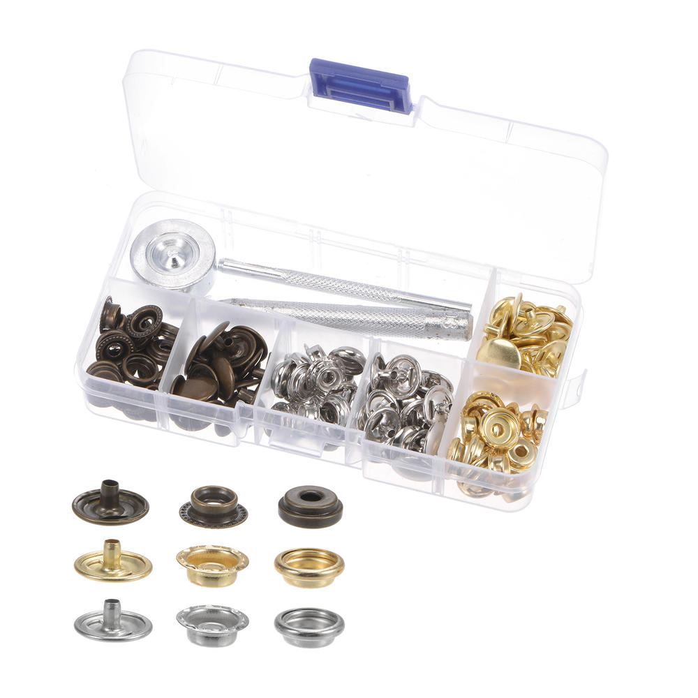 Unique Bargains 2 Boxes 30 Sets/Box Snap Fasteners Kit with 4 Setter Tools & Storage Box