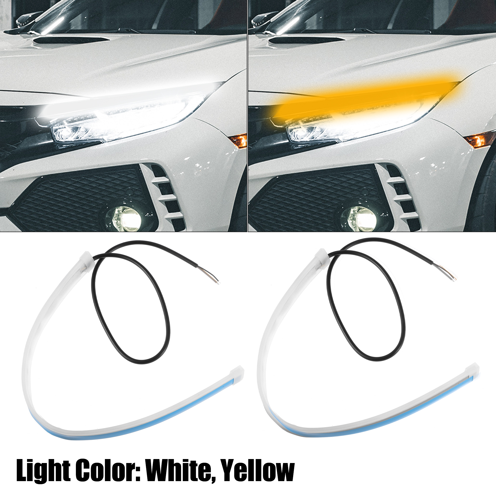 Unique Bargains 1 Pair 30cm Car LED Headlight Strip for Daytime Running Lights White Yellow