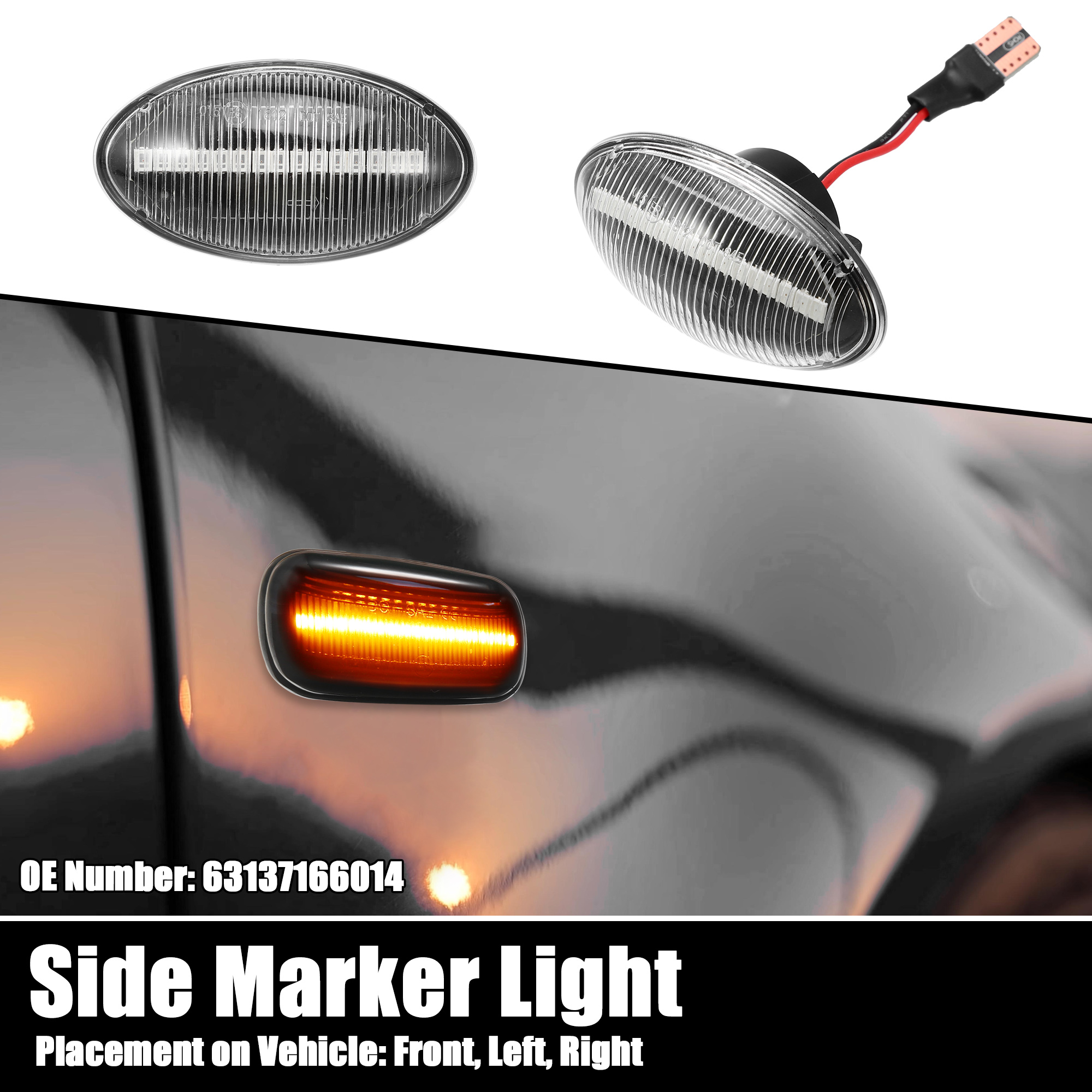 Unique Bargains 1 Pair Car LED Side Marker Lights 63137166014 Fit for MINI Cooper R50 R52 R53