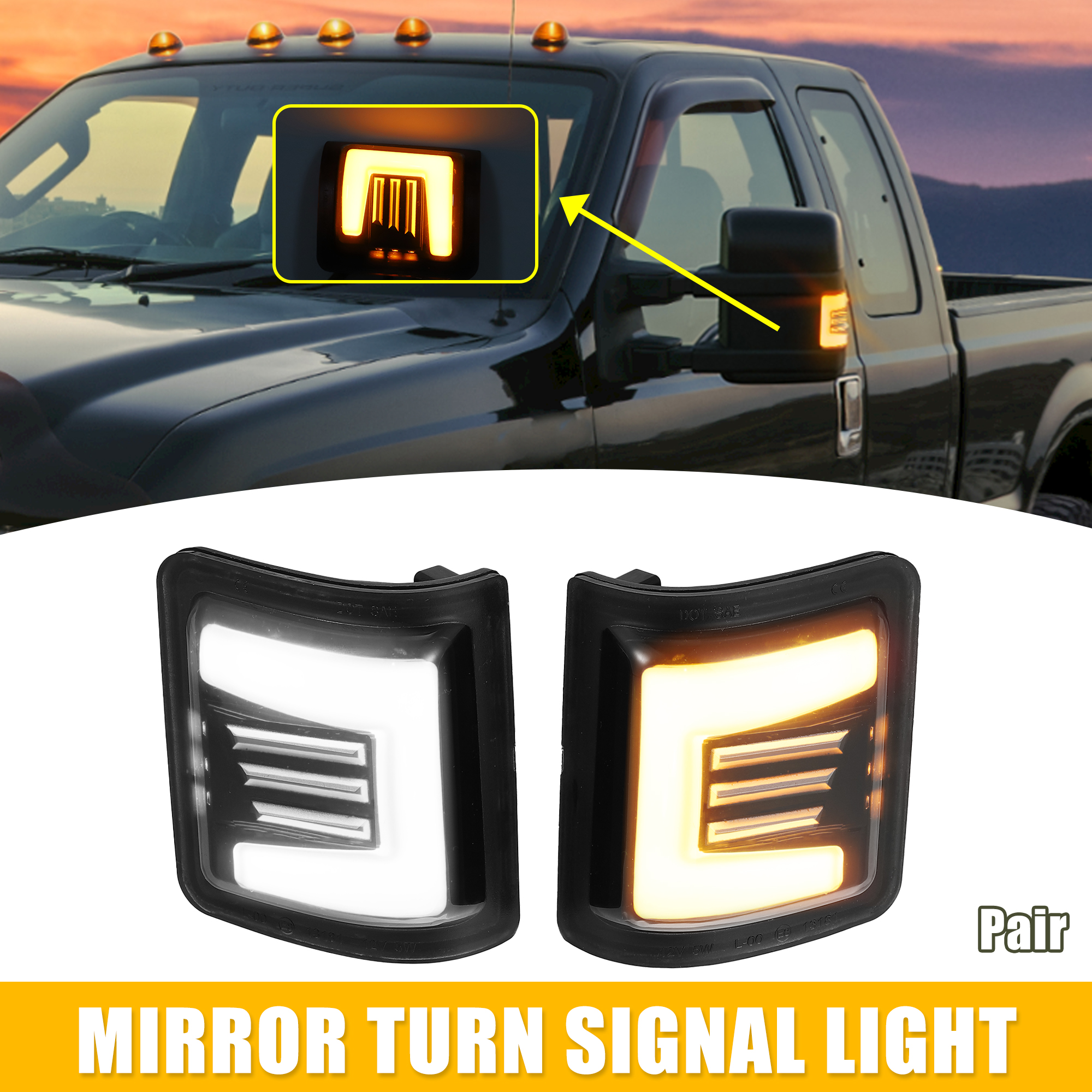 Unique Bargains 1 Pair Car LED Mirror Turn Signal Light 7C3Z-13776-A 7C3Z-13776-B for Ford F250