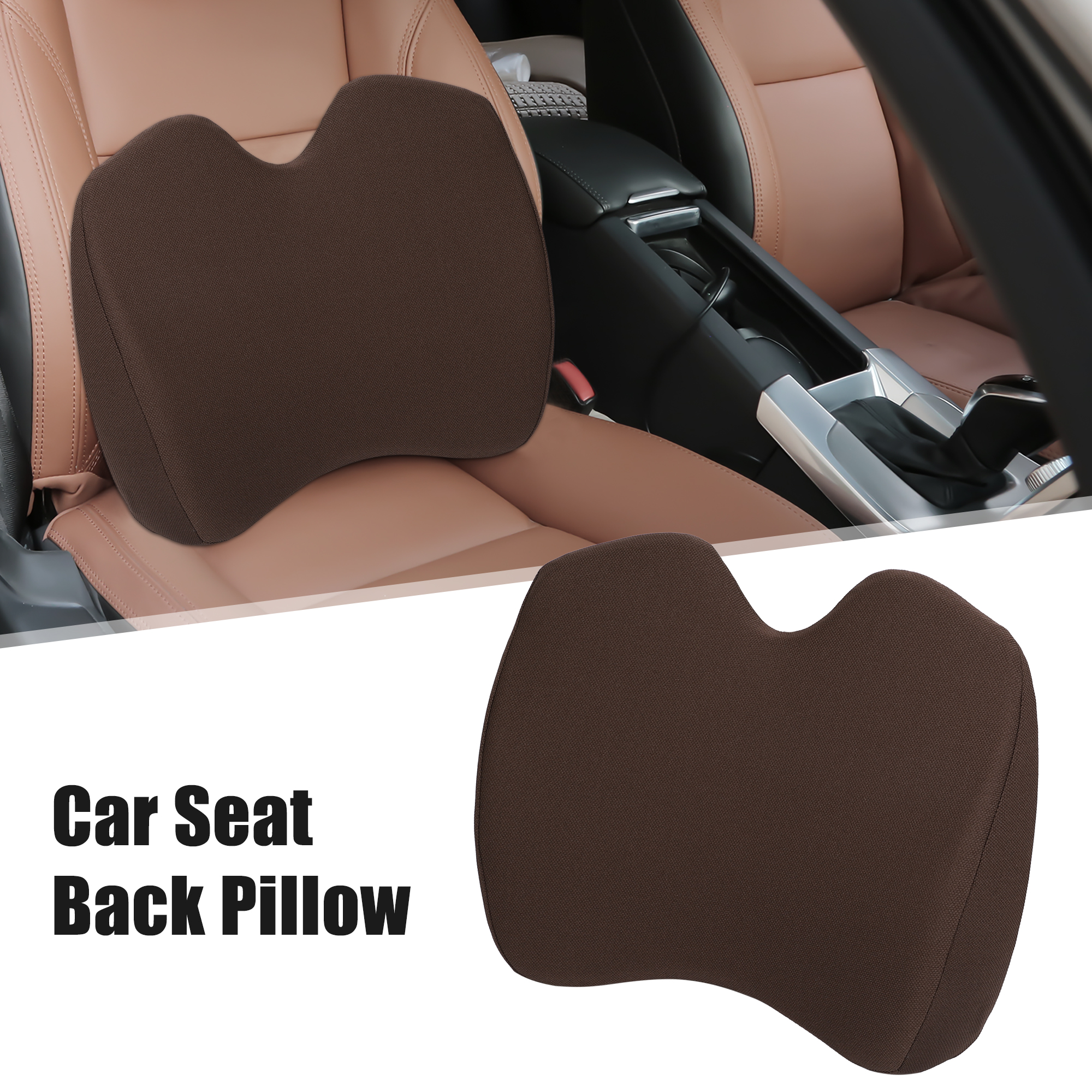 Unique Bargains Polyester Car Seat Back Lumbar Support Pillow Memory Foam  Cushion Coffee Color