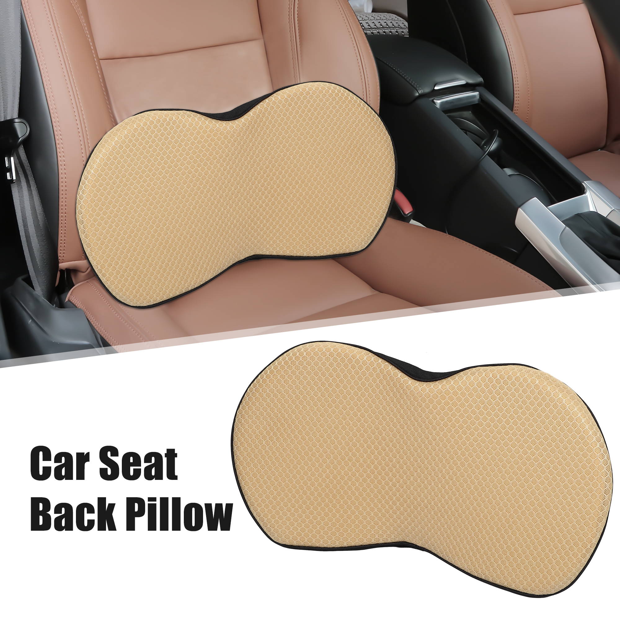 Unique Bargains Car Auto Seat Back Lumbar Rest Pillow Memory Foam Heightening Seat Cushion Beige