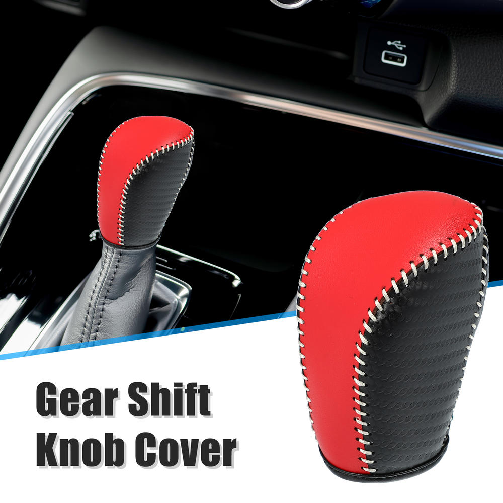 Unique Bargains Car Leather Gear Shift Knob Cover for Honda Carbon Fiber Pattern Red White