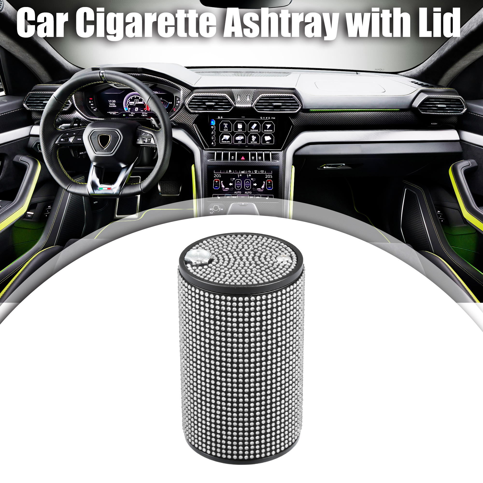 Unique Bargains Bling Car Cigarette Ashtray Car Ashtray with Lid Smell Proof White Rhinestone