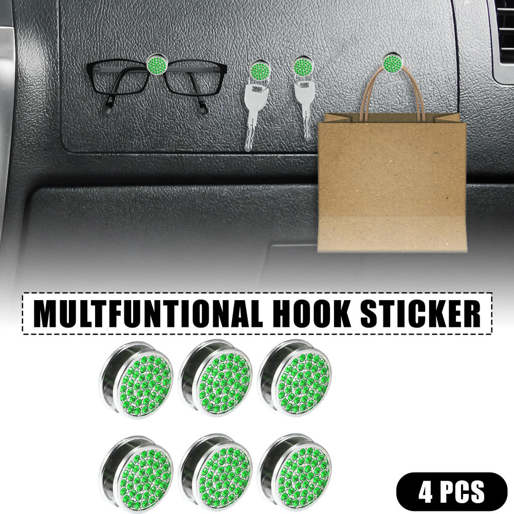 Unique Bargains 6pcs 22mm Bling Dashboard Hooks Storage Hook for Keys Car Accessories Green