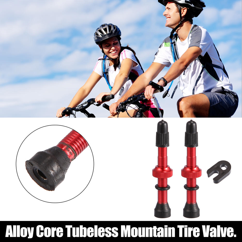 Unique Bargains 2Pcs Bike Tire Air Valve Tubeless Wheel Valve Kit with Copper Core Alloy Stem Rubber Base Red 58mm