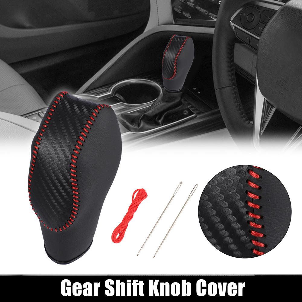 Unique Bargains Carbon Fiber Pattern Black Car Gear Shift Knob Cover for Ford Focus Red Line