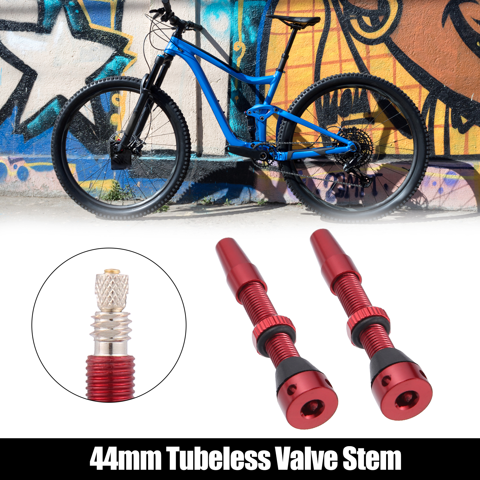 Unique Bargains 1 Set 44mm Bike Tubeless Valve Stem with Valve Core Remover Tools Cap Red