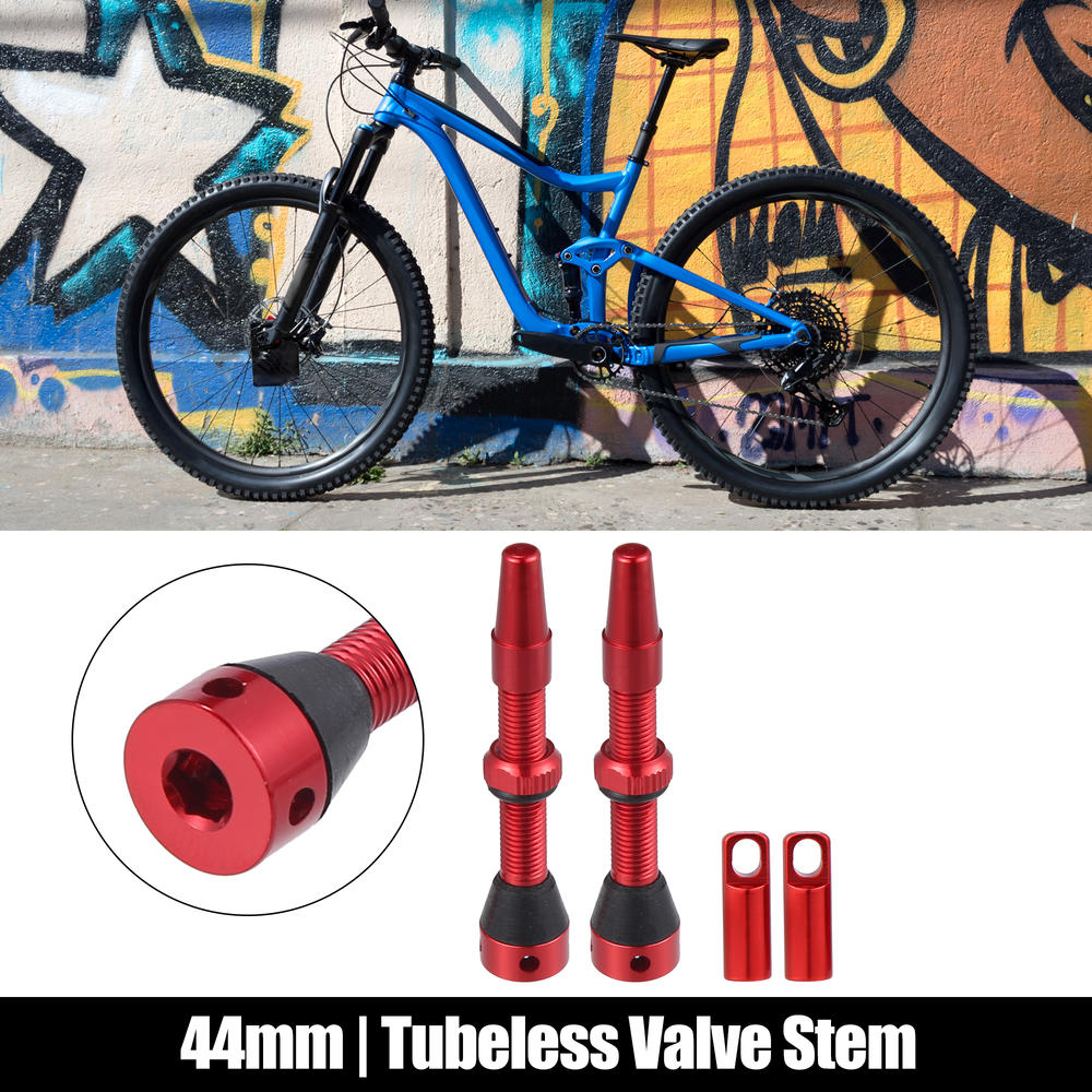Unique Bargains 1 Set 44mm Bike Tubeless Valve Stem with Valve Core Remover Tools Cap Red