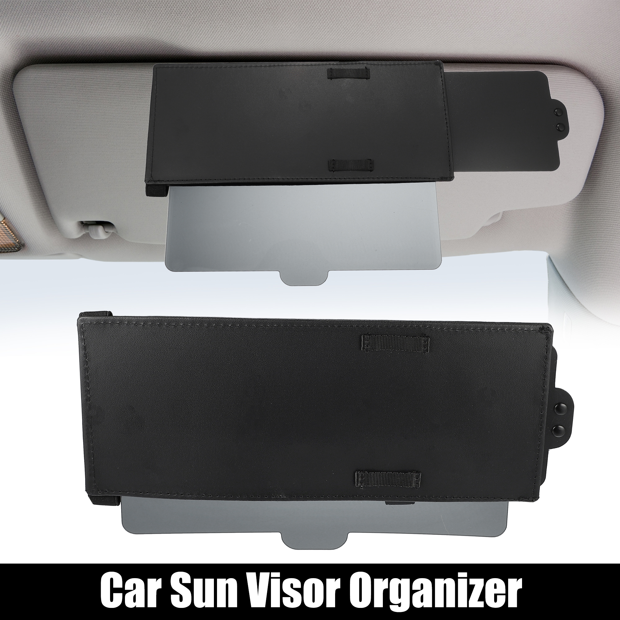 Unique Bargains Car Sun Visor Organizer with PC Lens Extension Car Visor for Safe Driving Black