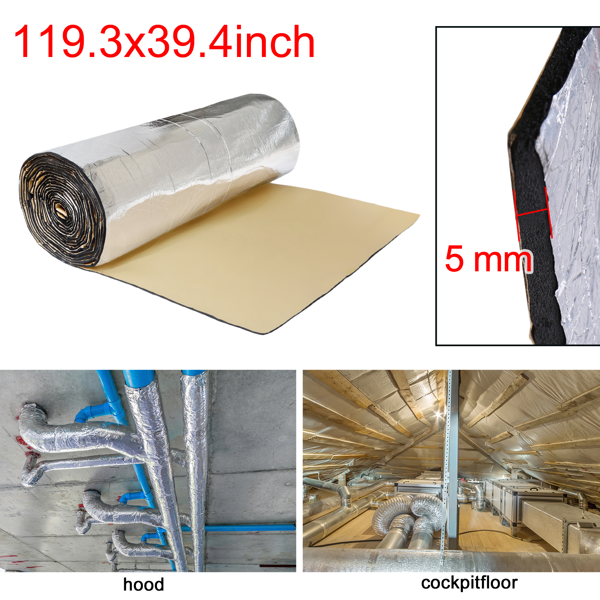 Unique Bargains 197mil 32.6sqft Heat Sound Deadening Mat Pad for Factory Farm Roof Water Pipe