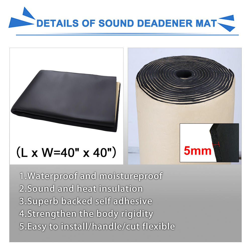 Unique Bargains 1 Set Car Sound Insulation Mat 5mm Heat Insulation W/ Installer Tool 40"x40"