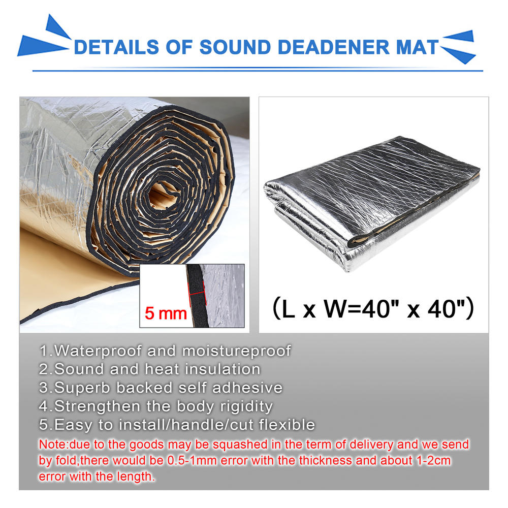 Unique Bargains Car Sound Insulation Mat Kit 5mm Heat Insulation W/ Roller Push Tool 40"x40"
