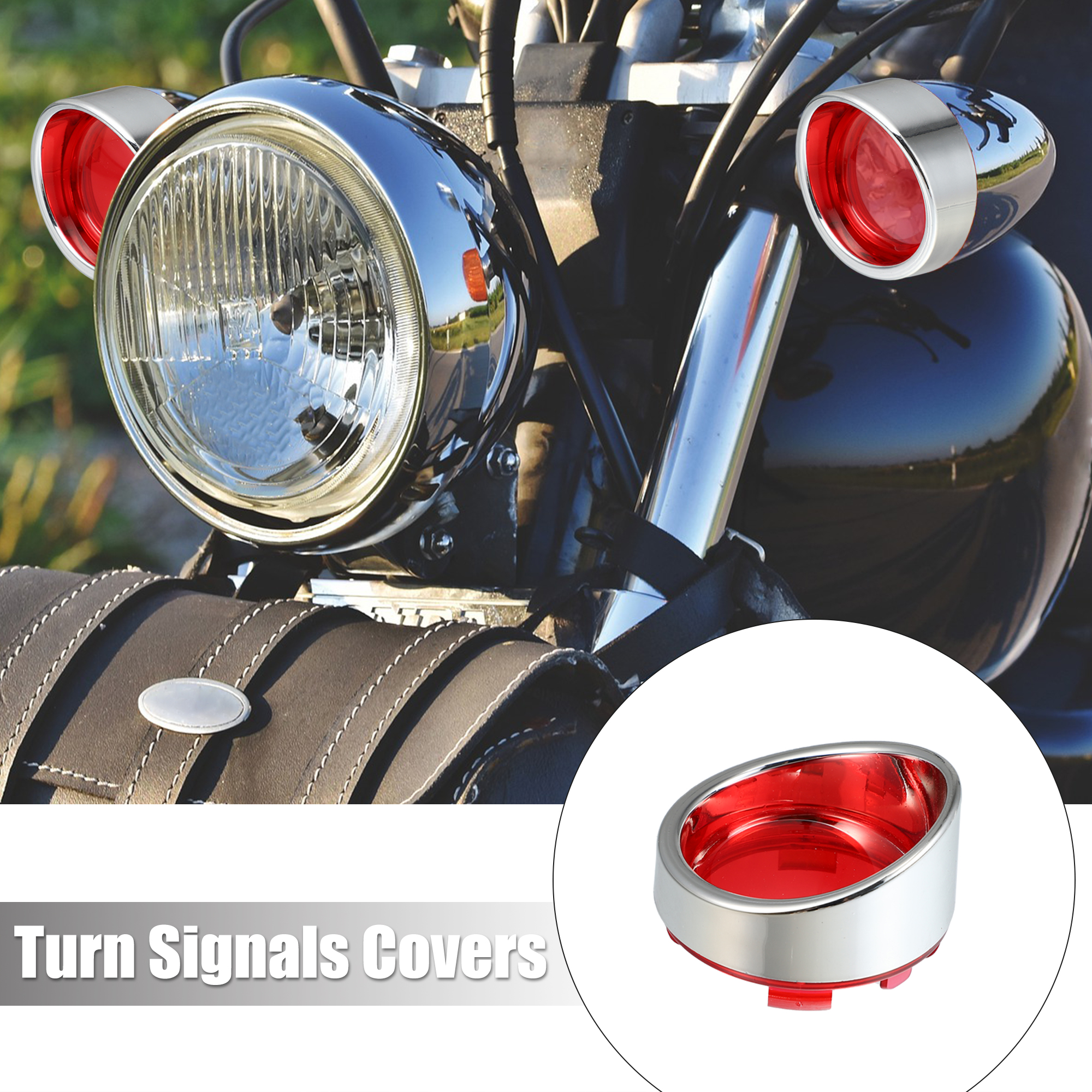 Unique Bargains 2pcs Turn Signal Light Covers with Silver Tone Visors for Harley Dyna Red