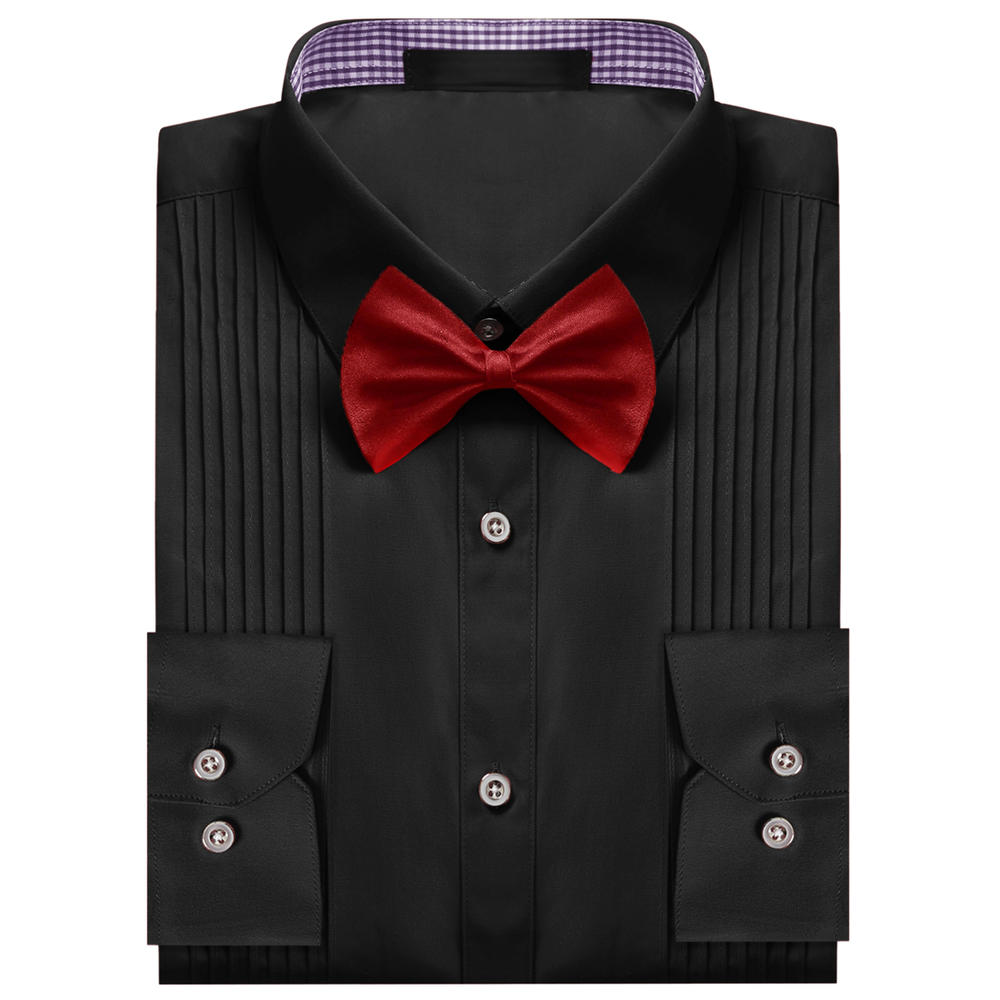 Unique Bargains Tuxedo Shirts for Men's Slim Fit Solid Long Sleeves Prom Dress Shirts with Bow Tie