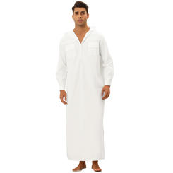 Unique Bargains Long Nightgown for Men's Loose Fit Solid Hoodie Loungewear Pajamas Sleepwear