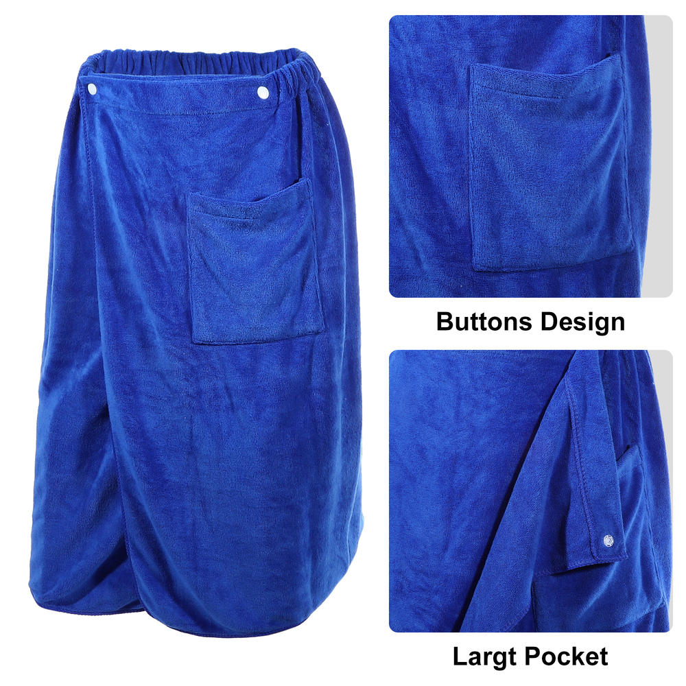 Unique Bargains 2 Pcs Men's Bath Wrap Towel Adjustable Robes with Hair Dry Cap 70x140cm Blue