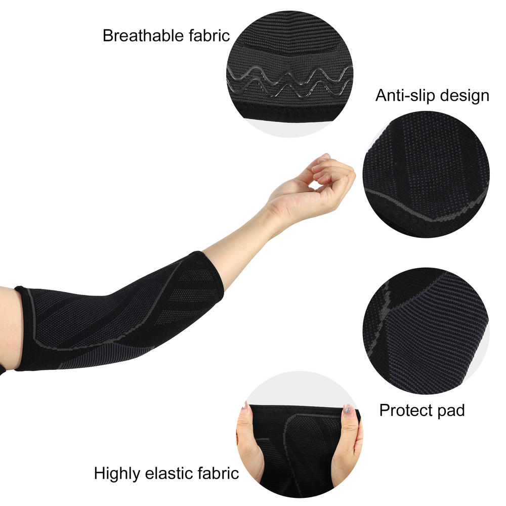Unique Bargains 1 Pair Elbow Pads Tightening Breathable Elbow Pads for Sports Black Gray L Size