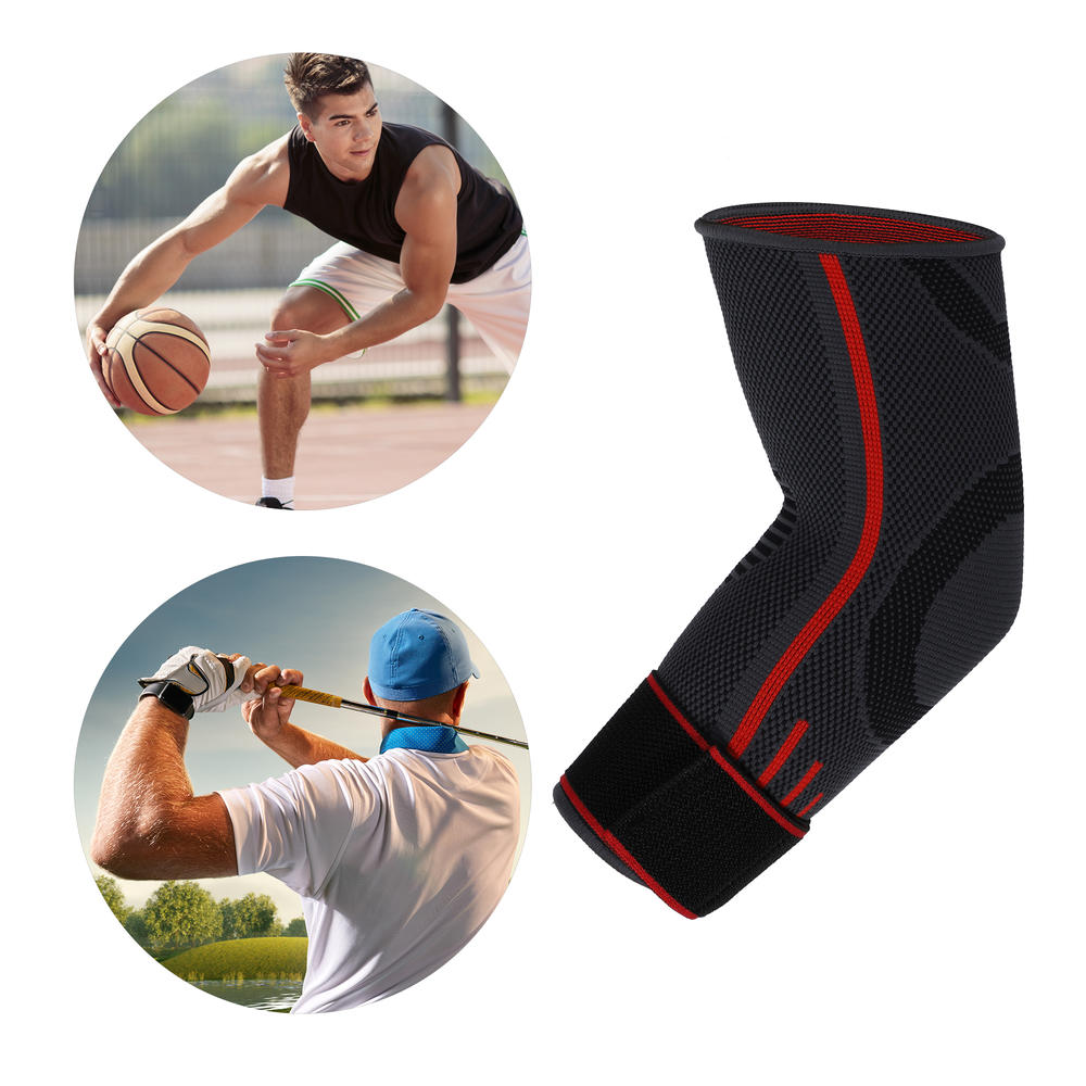Unique Bargains 1 Pair Elbow Pads Elbow Brace Tightening Breathable with Straps Red L Size