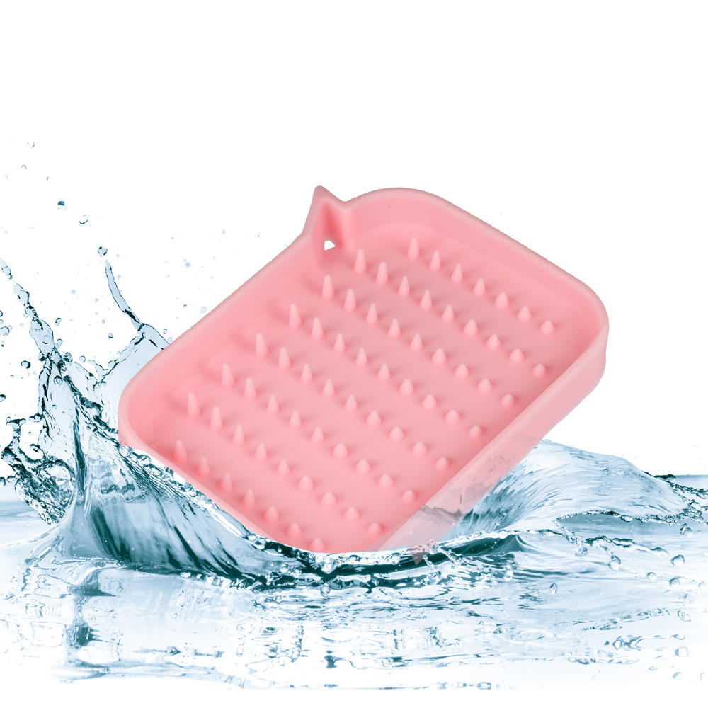 Unique Bargains Soap Dish Soap Cleaning Storage for Home Bathroom Kitchen Silicone Pink 2 Pcs