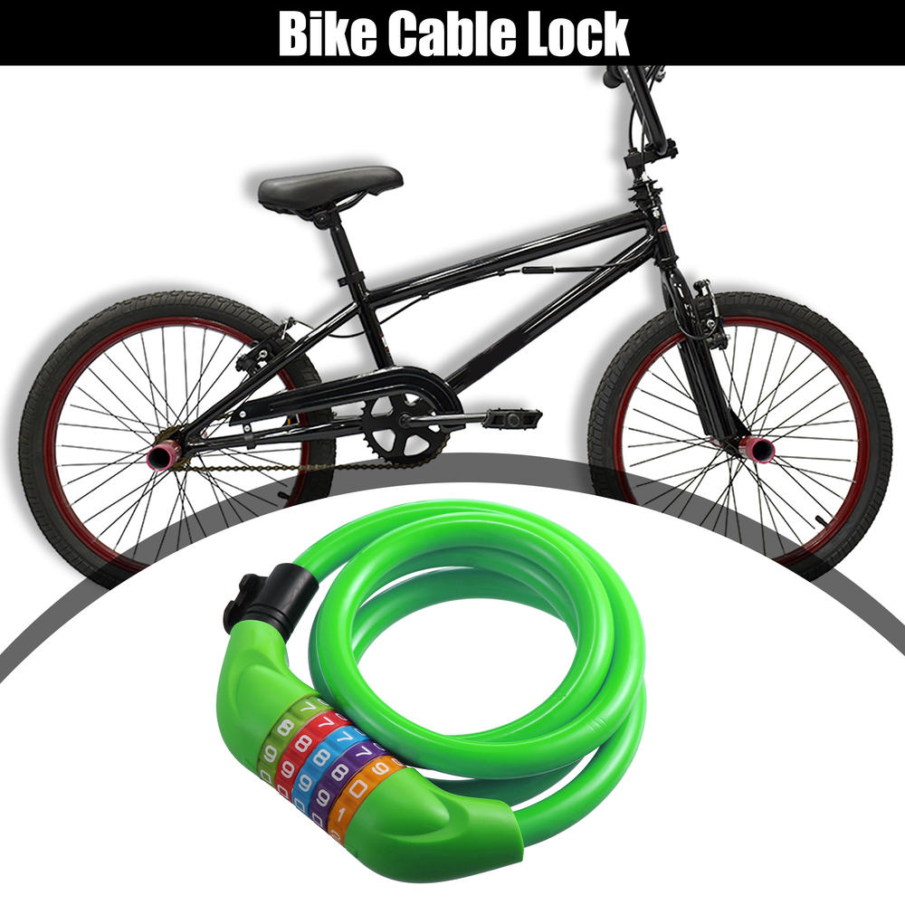 Unique Bargains Security Portable 5 Digit Resettable Combination Bike Lock 4 Feet Long Green