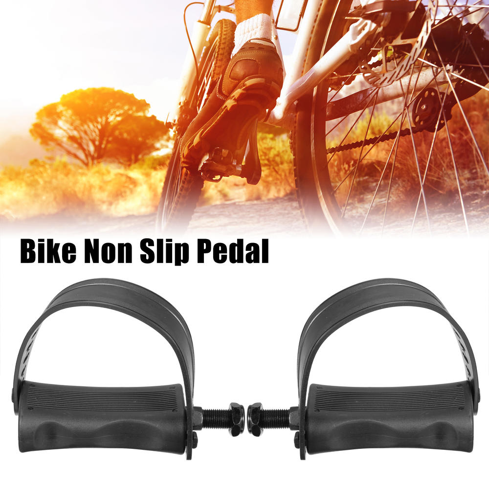 Unique Bargains 1 Pair Exercise Bike Pedals with Straps 1/2 Inch Spindle Cycling Parts Black