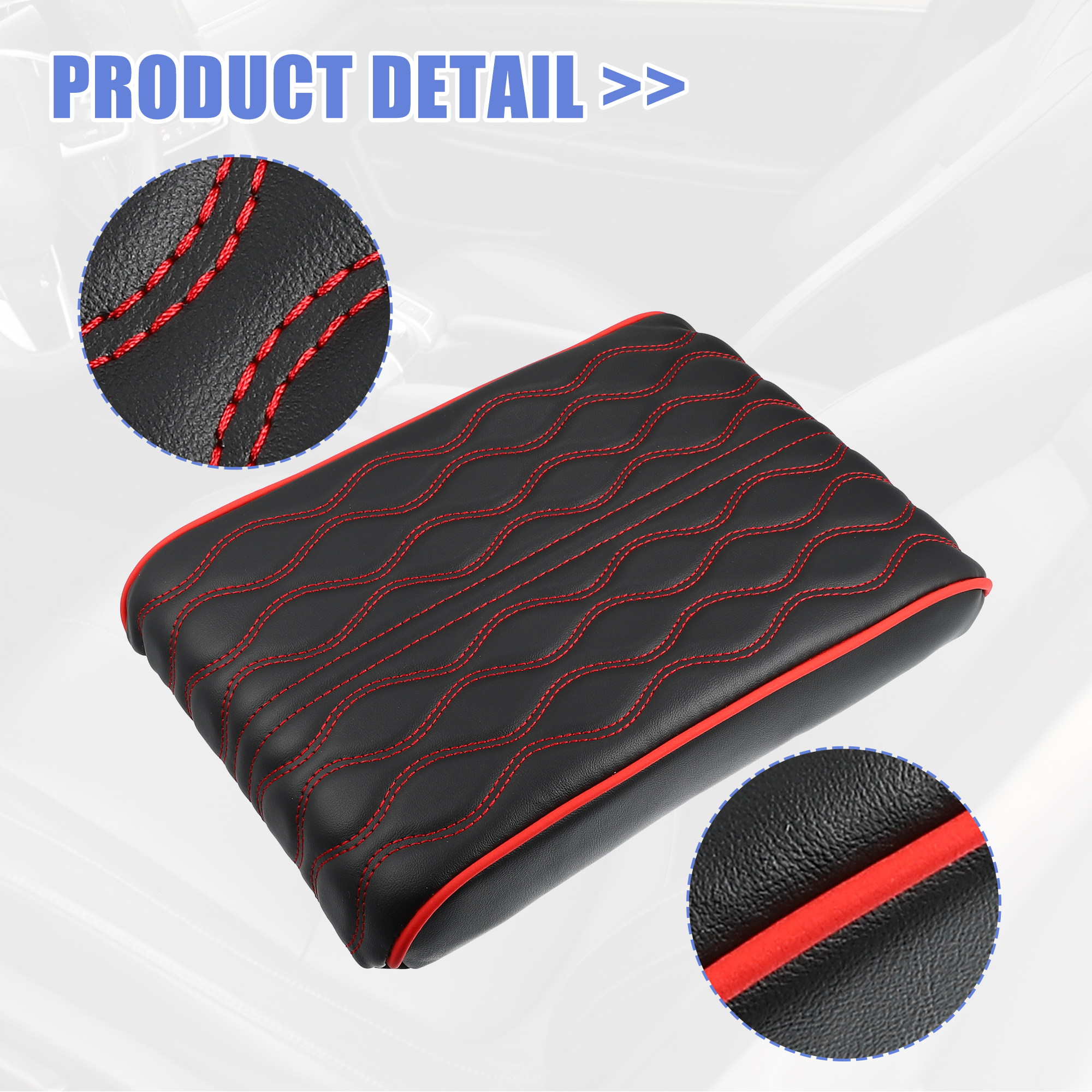 Unique Bargains Auto Car Armrest Cushion Cover Center Console Box Pads Waterproof Black Red