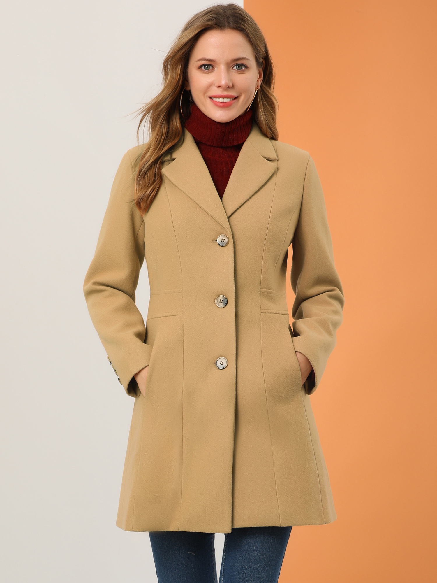 Unique Bargains Allegra K Women's Single Breasted Long Winter Coats