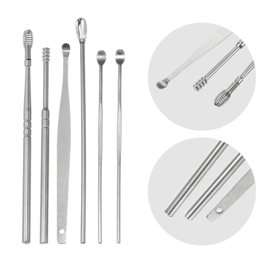Unique Bargains 6Pcs Stainless Steel Ear Cleansing Tool Set with Faux Leather Packaging Yellow