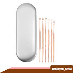 Unique Bargains 6Pcs Stainless Steel Ear Cleansing Tool Set with Storage Case Rose Gold Tone
