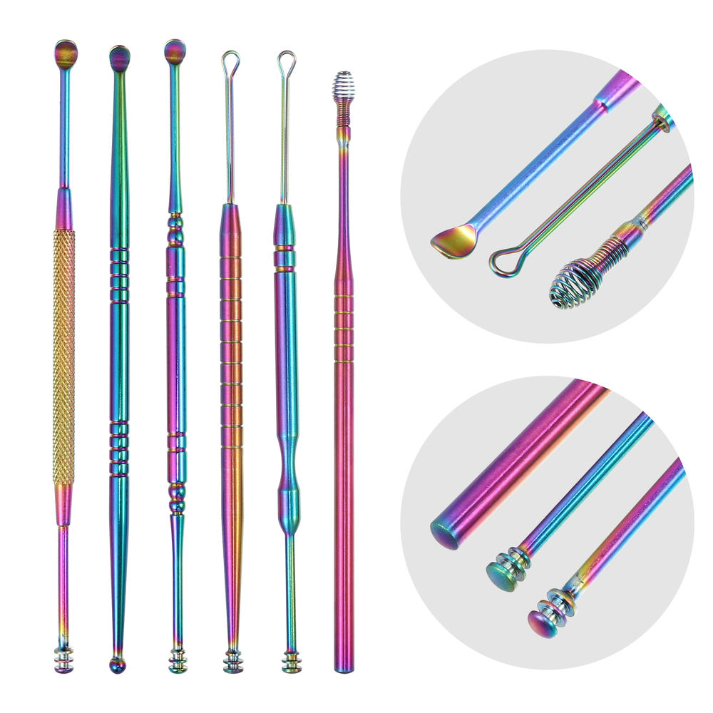 Unique Bargains 6Pcs Stainless Steel Ear Cleansing Tool Set with Storage Case Multicolor