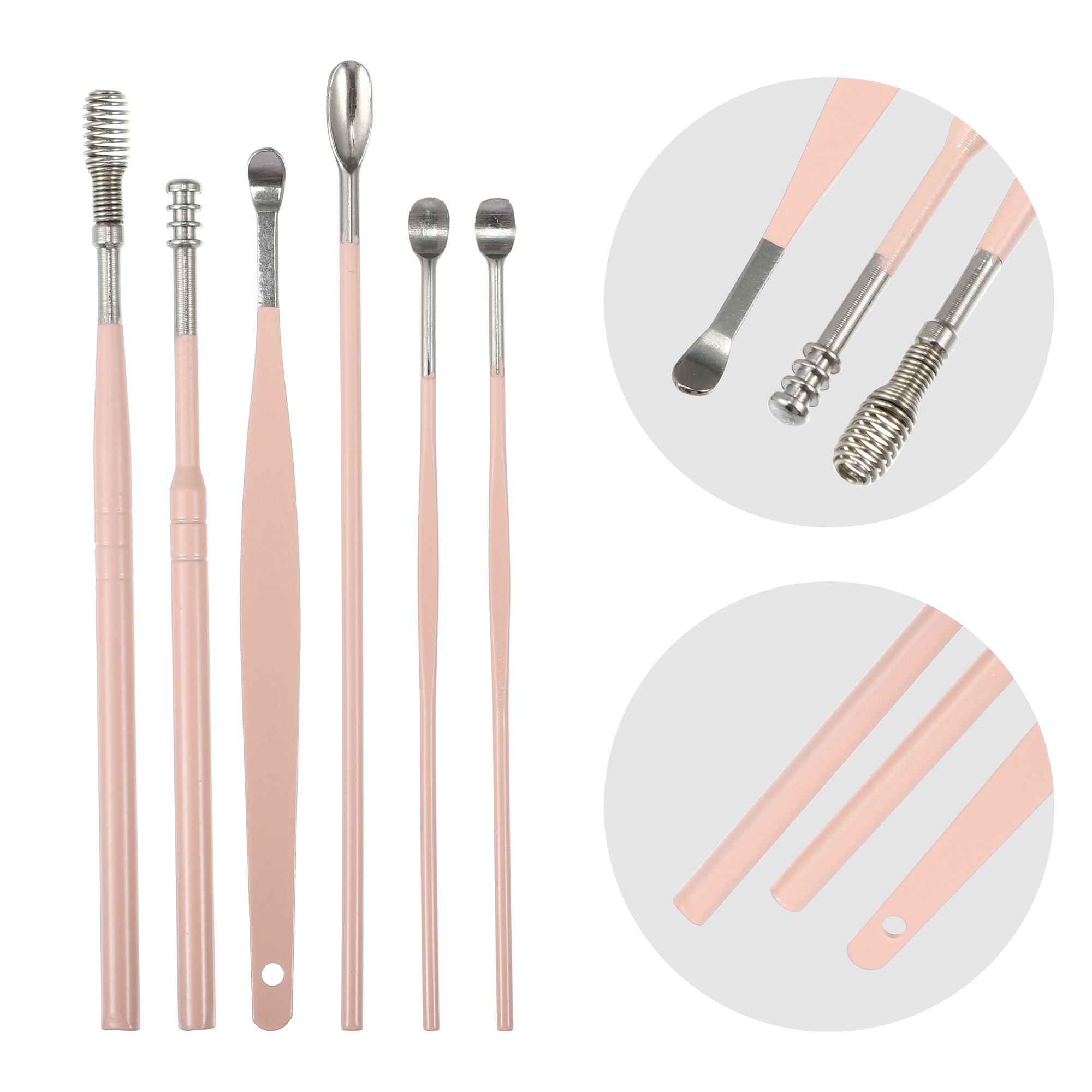 Unique Bargains 6Pcs Stainless Steel Ear Cleansing Tool Set with Faux Leather Packaging Pink