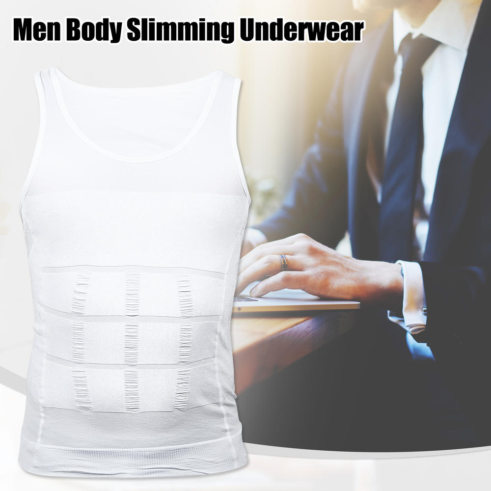 Unique Bargains Men Body Slimming Tummy Shaper Underwear Stretch Shapewear Nylon XL White